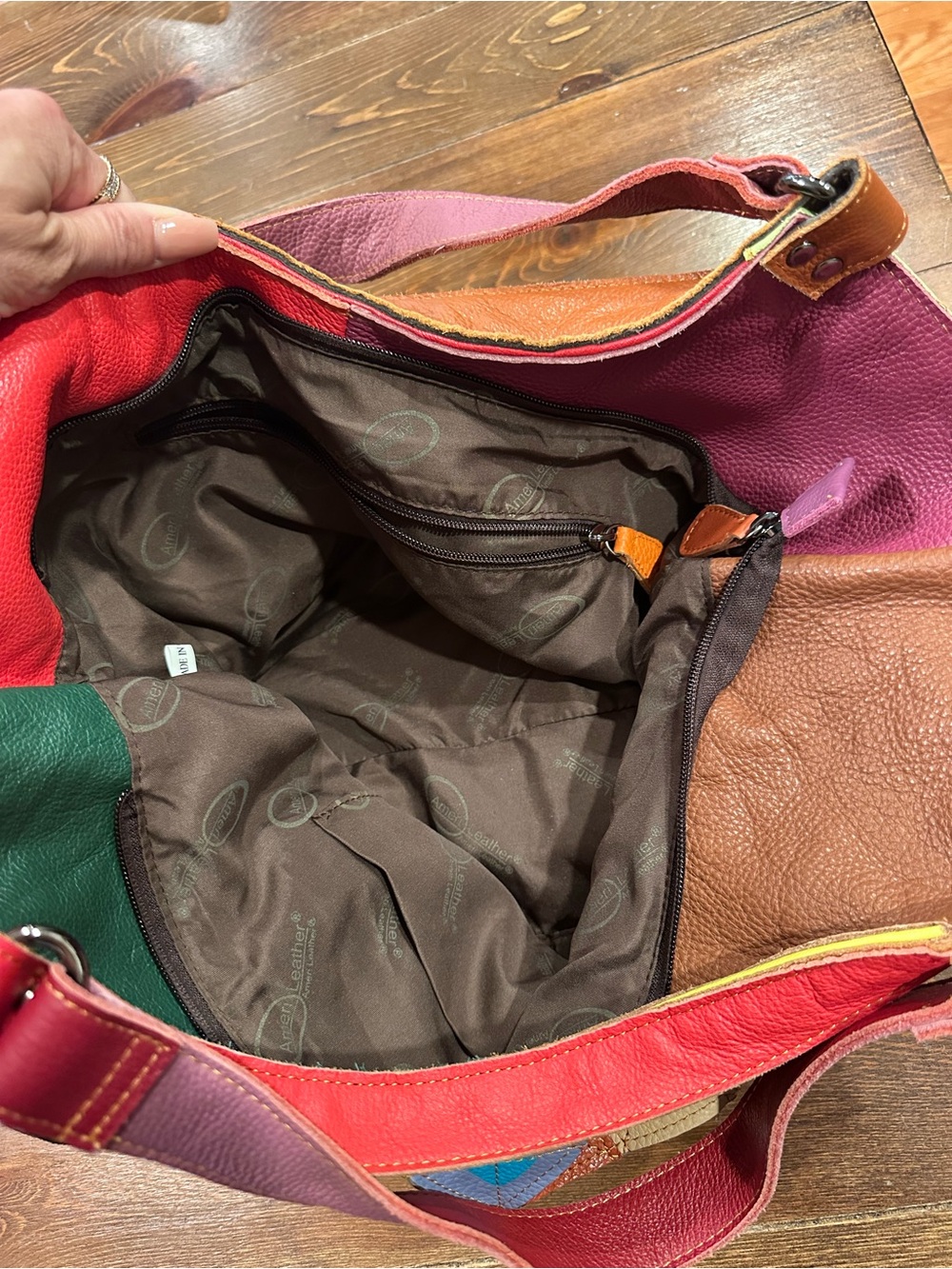 Colorful Diamond Patchwork Leather Shoulder Bag - Multicolor - Picture 5 of 7